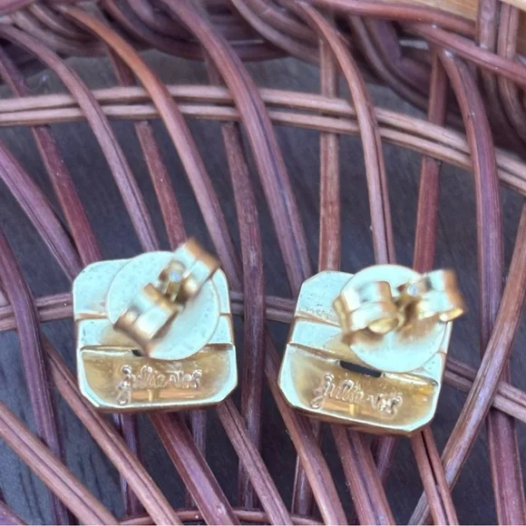 JULIE VOS Aquamarine Gemstone and Gold Square Earrings with Greek Key Design - Picture 3 of 5